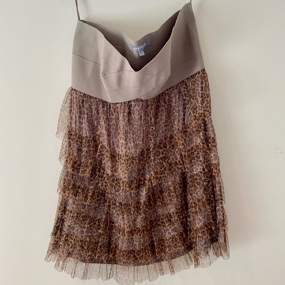 Boutique Mini leopard tulle + bondage dress